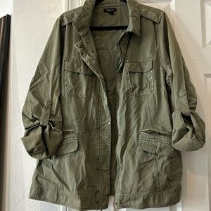 Cargo jacket with metal grommet detail by Torrid.